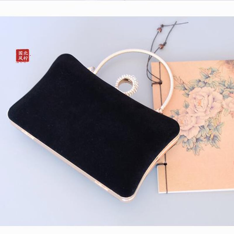 [North Country Series]★Party bag★ 4 types available Velvet Flower Handheld Embroidery Banquet Invitation Black