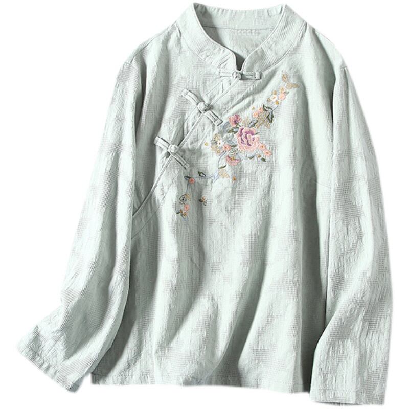 [Qing Series]★Chinese style tops★ 4color embroidered tops slimming Chinese clothes White Blue Green Purple Pink