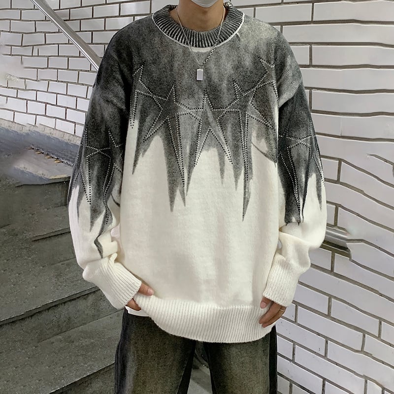 [NANSHI Series]★Sweater★ 3color knit tops Unisex Men's Star pattern Color scheme White Black Red