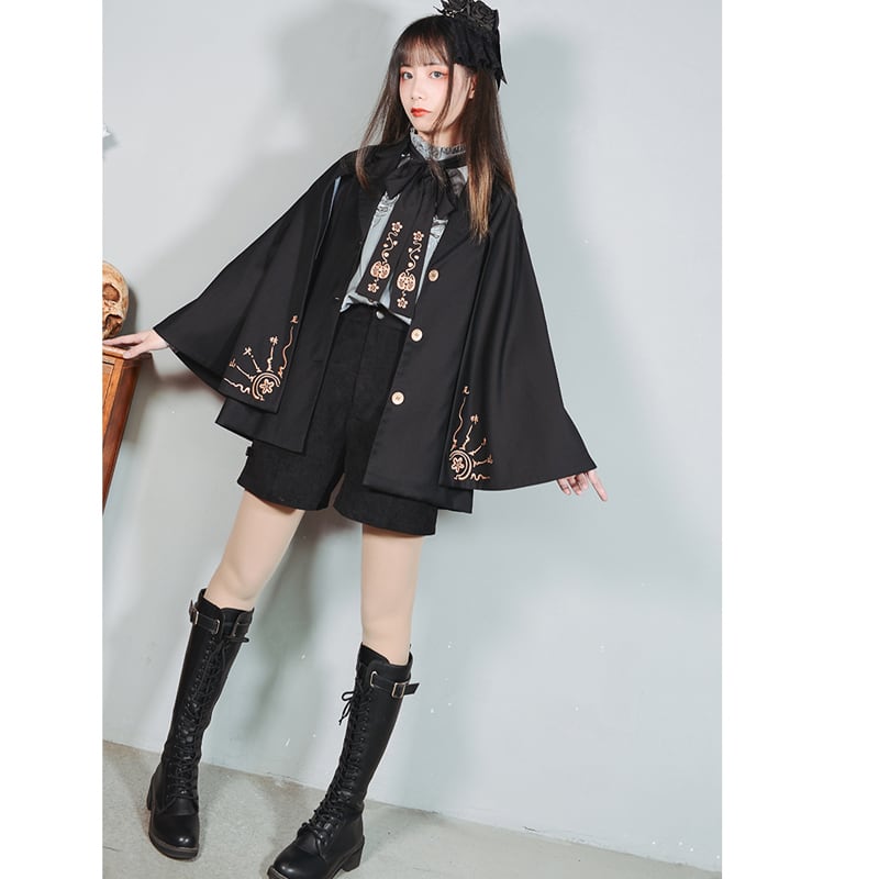 [Kokaisha---Mou Series] ★Chinese-style outerwear★ Cloak, embroidered, fashionable, black, ML, original, slimming