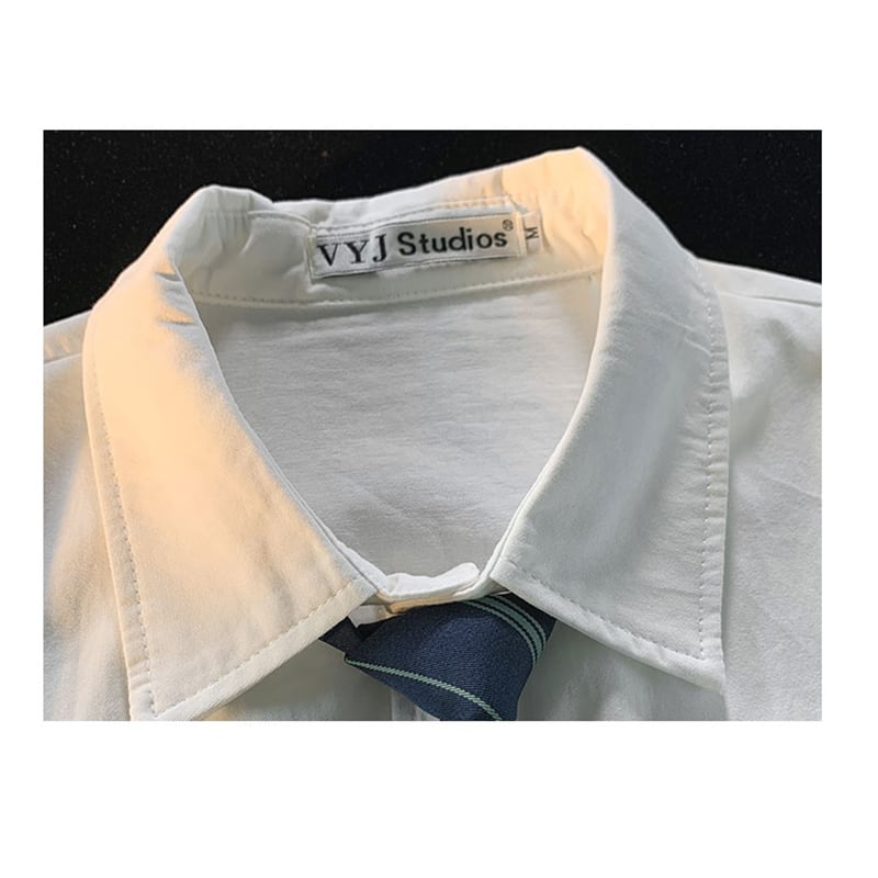 [MOISHE TIDE Series]★Shirt with tie★ 2color tops, long sleeve shirt, easy to match, unisex, men's, white, black