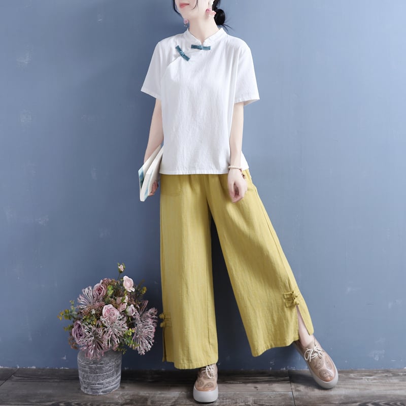 [Qing series]★Chinese style tops★ 3color color scheme Chinese clothes summer improved Tang clothes retro navy black white