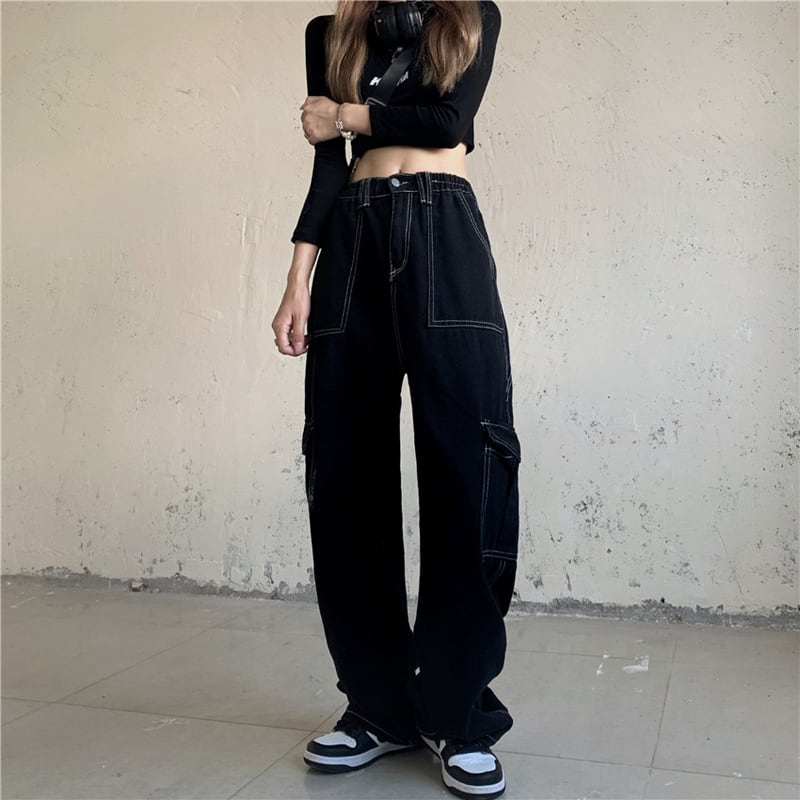 [Miyakoya Series]★Denim Pants★ Trousers Bottoms Black Black Women's Fashion Easy to Match