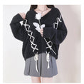 Load image into Gallery viewer, [Nekogan Series]★Sweater★ 2color Black or Gray Tops V-neck Fluffy Loose Black Date Cute
