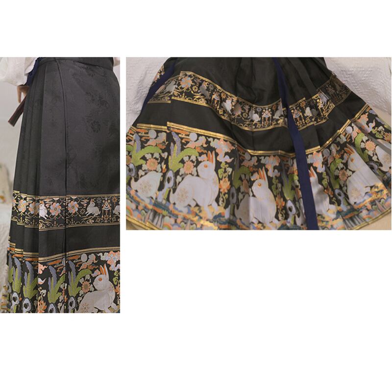 [Shimizu Kei Series] ★Long Skirt★ Limited Quantity Chinese Clothing Pleated Skirt Hanfu Wrap Skirt Rabbit Yoshigumo Black Green Blue