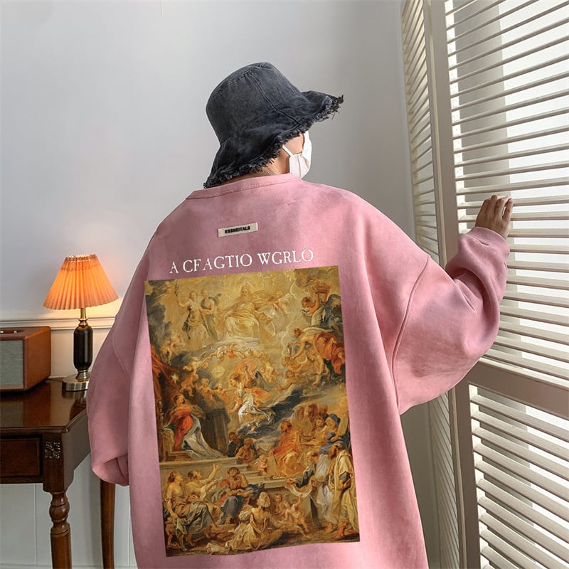 [High Series]★Tops★ 5color Sweatshirt Unisex Men's Oil Painting Style Cute Green Black Beige Brown Pink