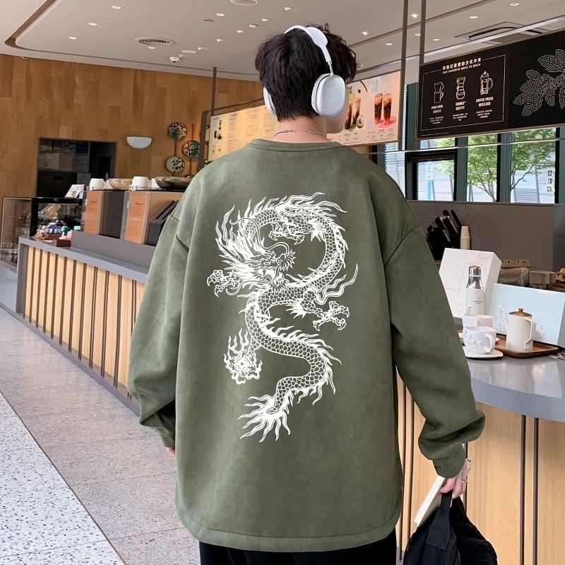 [JIAXUN Series]★China style tops★ 4color suede sweatshirt sweatshirt dragon dragon pattern unisex men's round neck