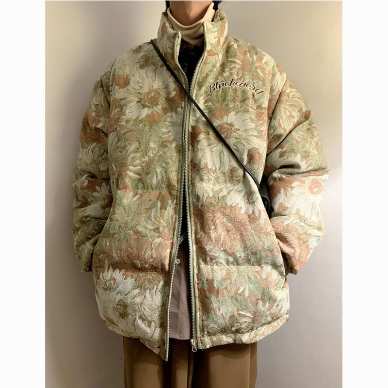 [Gyoshoen Series] ★Winter Coat★ 2color Thick Warm Unisex Men's Oil Painting Style Blue Green Blue Green Loose