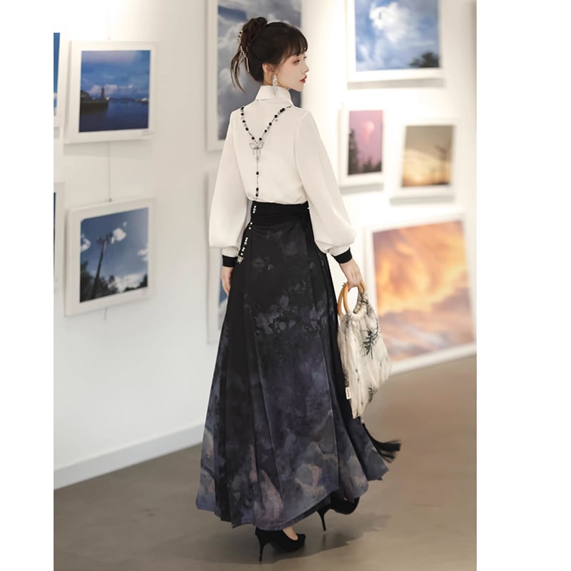 [Dust Smoke Cloud Dream---Picture Series]★China style skirt★Maki skirt, Chinese clothing, ink pattern, long length, original, cute, Hanfu skirt