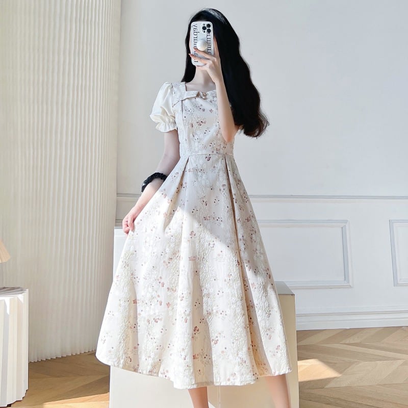 [WOYUAN Series]★Dress★2color Floral Pattern Short Sleeve Women's Fashion Temperament Up Date Party Wedding