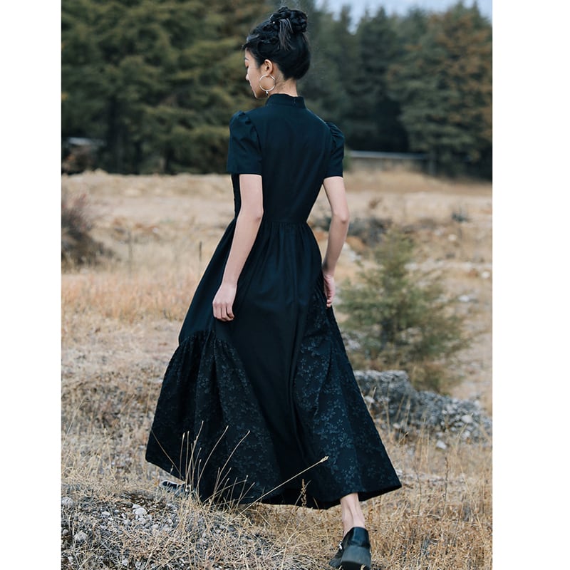 [Daiseiryusu Series] ★Chinese style dress★ Summer Chinese clothing Maxi length Long length Chinese button Black Black