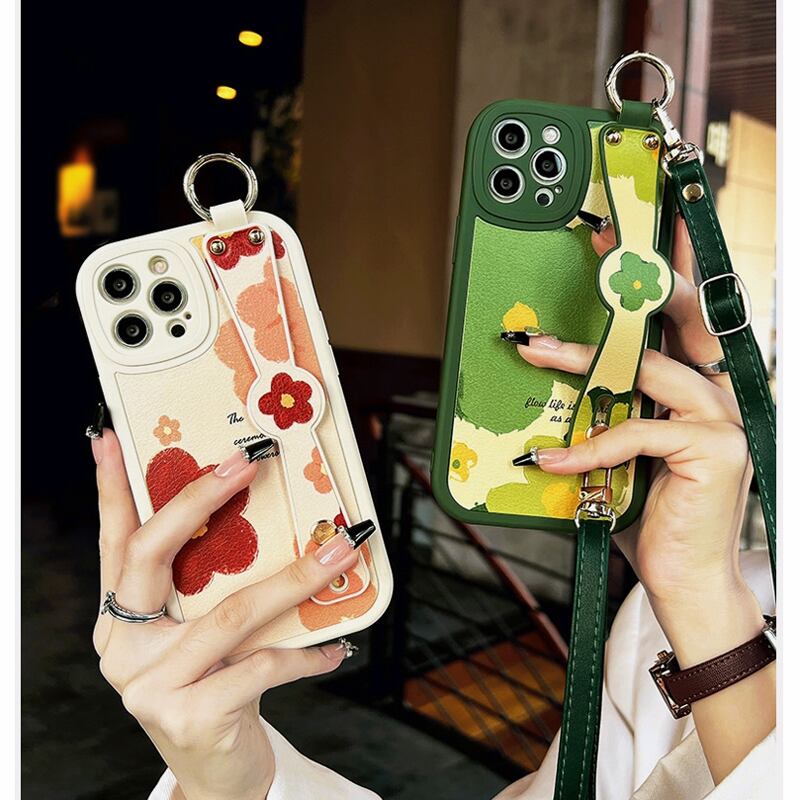 [YOUPIN series]★Mobile case★ 2color iPhone14 iPhone13 iPhone12 iPhone11 iPhoneX iPhone7/8 Flower Beige Green