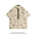 Load image into Gallery viewer, [HTTAOSUP Series]★Shirt with tie★ 3color tops, short sleeve shirt, floral pattern shirt, unisex, men's brown, green, beige
