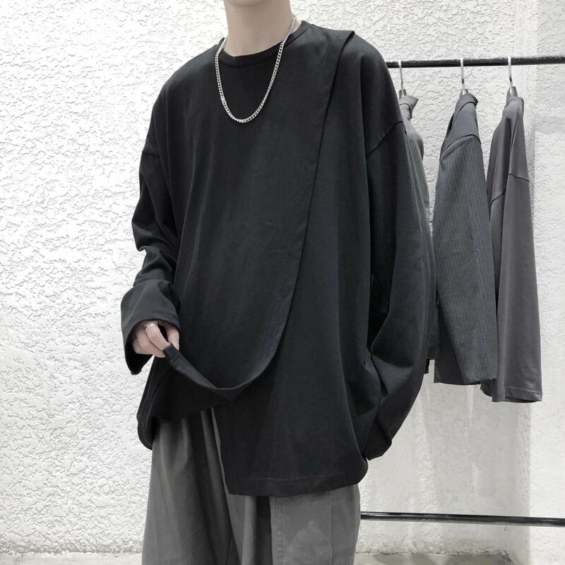 [Emeisa Series] ★Tops★ 3color T-shirt Slit Unisex Men's Design Gray Black White