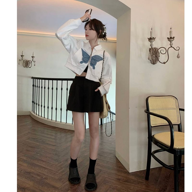 [MATTUCLB STUDIO Series]★Jacket★ 2color Outer Butterfly Mini Length Stylish Black White