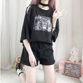 Load image into Gallery viewer, [Nekogan Series] ★T-shirt★ Cotton Tops Women's Fashion Cute 3/4 Sleeve Black Black
