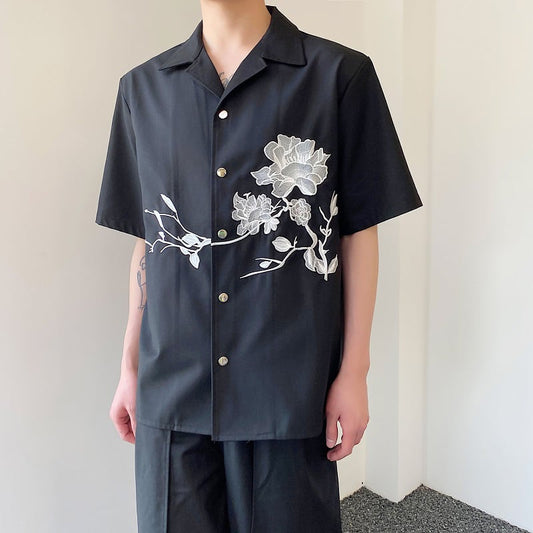 [Illustrated series]★China style shirt★ Tops embroidery fashion men's unisex black black Chinese clothing