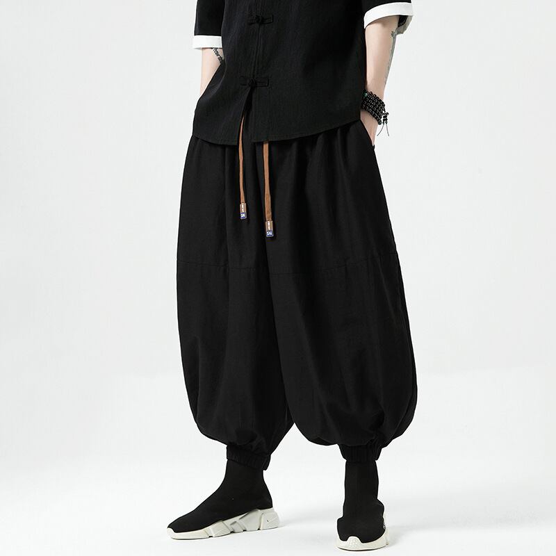 [JUNYI Series] ★Casual Pants★ Bottoms Chinese Style Pants Men's Large Size Plain Retro Black Black