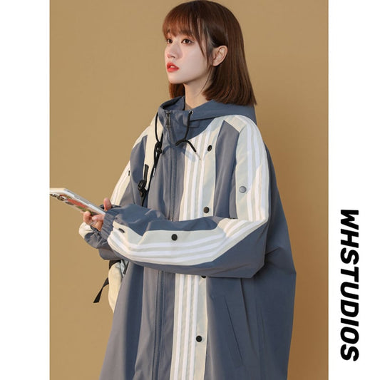 [Fujiman Series] ★Jacket★ Outerwear 3color Beige or Blue or Black Vertical Pattern Fashion Large Size