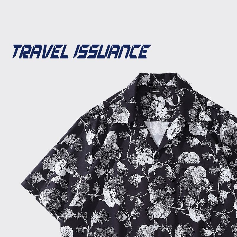 【TRAVEL ISSUANCEシリーズ】★半袖シャツ★ アロハシャツ 沖縄 ハワイ トップス 花柄シャツ 男女兼用 メンズ シフォン