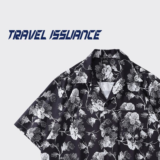 [TRAVEL ISSUANCE Series] ★Short sleeve shirt★ Aloha shirt, Okinawa, Hawaii tops, floral pattern shirt, unisex, men's chiffon