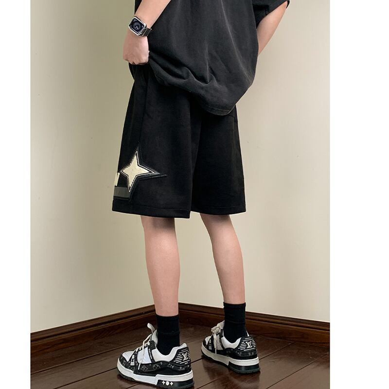 [BIGEMAN Series] ★Short pants★ 2color bottoms, short length pants, unisex, men's, large size, star pattern, sports style