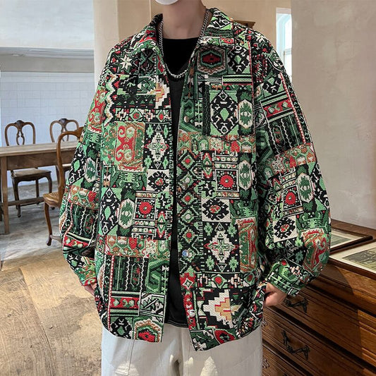 [No Series] ★Jacket★ Outer Switching Oil Painting Style Unisex Men's Large Size Ethnic Style Green