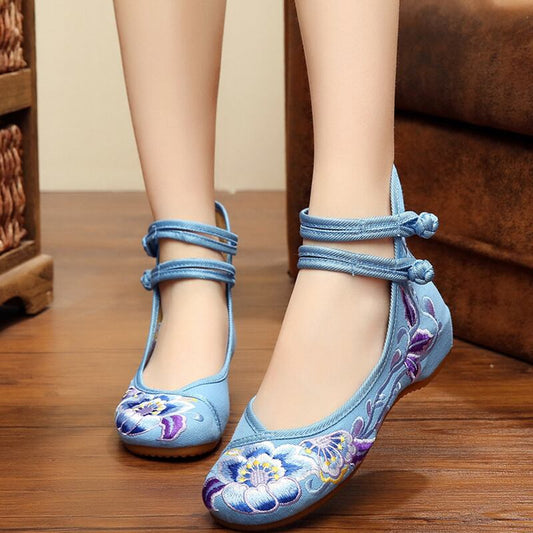 [ZIAMEI Series] ★Embroidery shoes★ Chinese shoes 4color Floral pattern Size 34-40 Cute shoes Flower embroidery Blue Red Black Beige