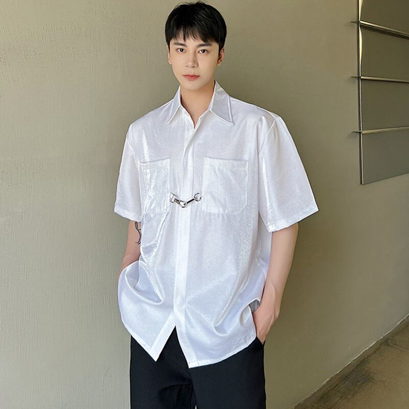 [Illustrated series] ★China style shirt★ 2color tops, shiny, glossy, fashion, unisex, men's, white, black