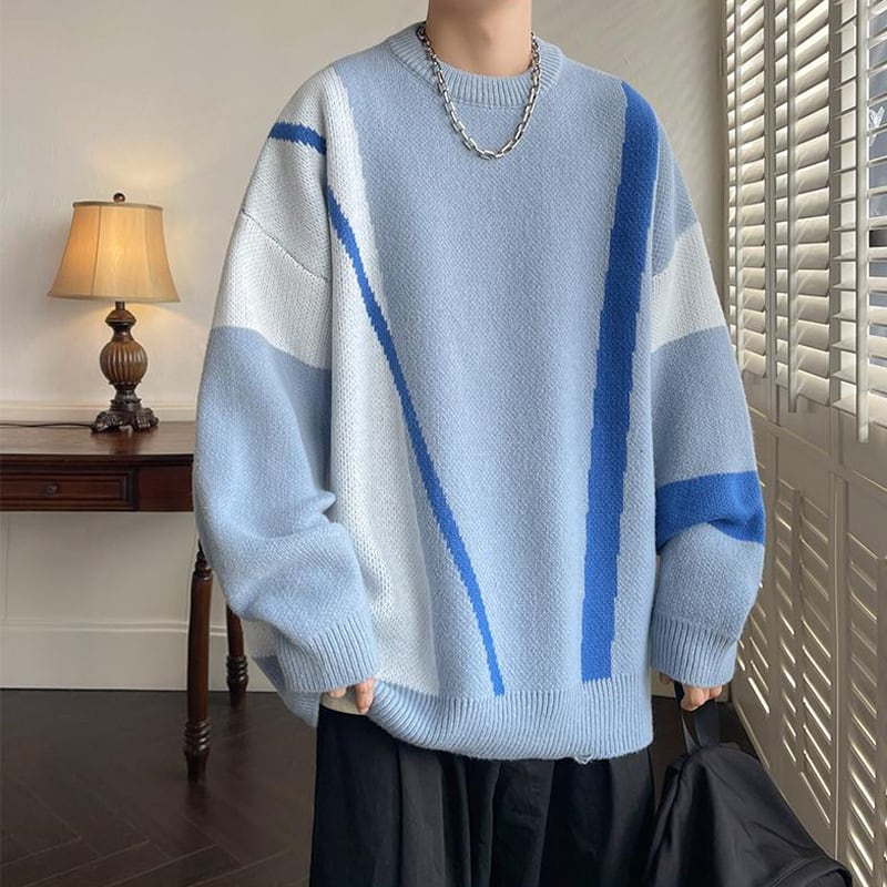 [Emeisa Series]★Sweater★ 3color knit tops Unisex Men's Color scheme Cool Round neck