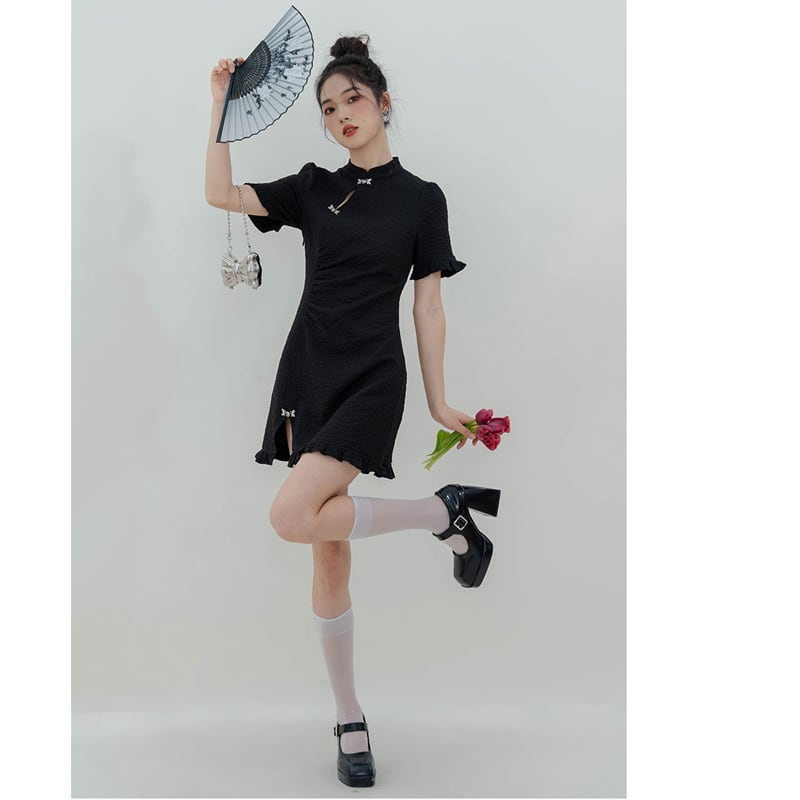 [LOVEHEYNEW Series] ★Mini-length Chinese dress★ Cute Chinese clothing Black Black Girls' night out Date Original