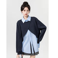 Load image into Gallery viewer, [WEIWU Series]★Tops★ Faux layered POLO neck color scheme fashion loose blue blue
