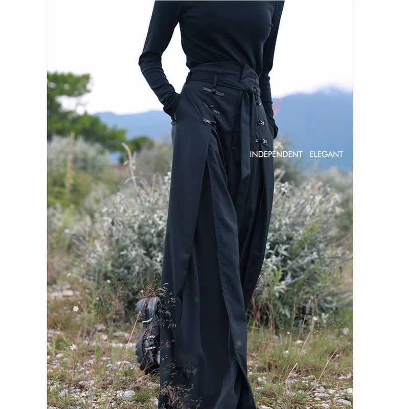 [Big Blue Dragon Series]★China style trousers★Bottoms Gaucho pants Loose Casual Black Black