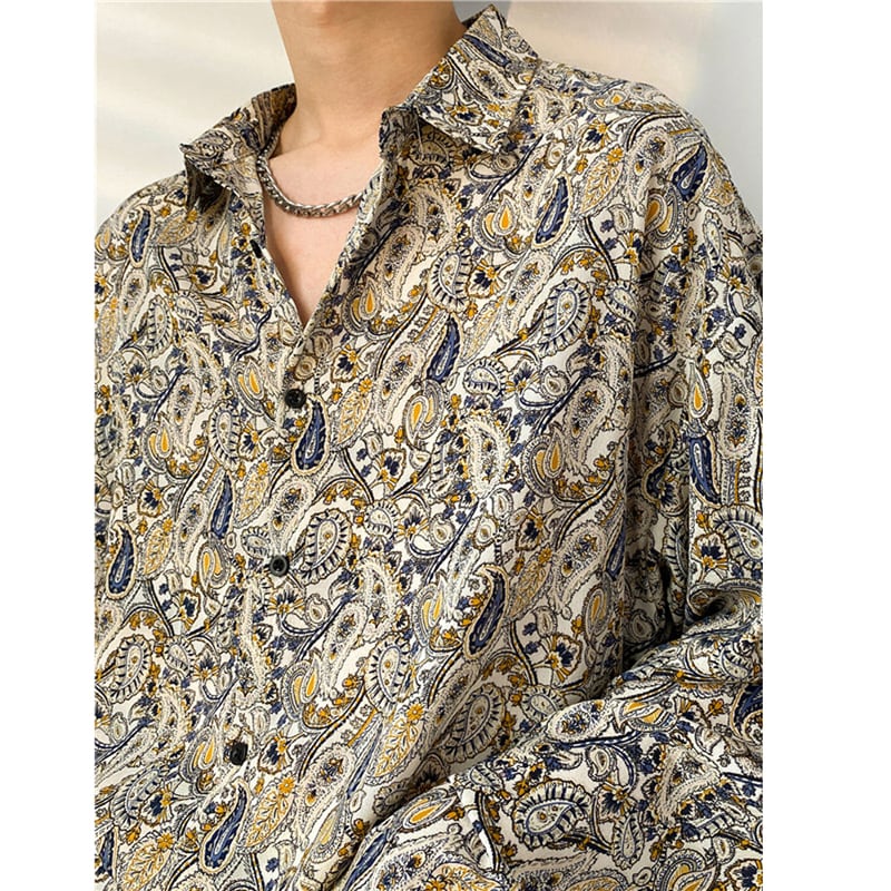 【AIMAKOUシリーズ】★花柄シャツ★ トップス プリント 長袖シャツ レトロ 薄い M L  XL 2XL 3XL