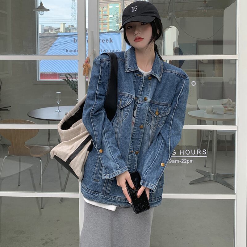 [KEKELI Series]★Denim Jacket★ Outerwear Spring Clothes Retro Loose Easy to Match Blue Blue