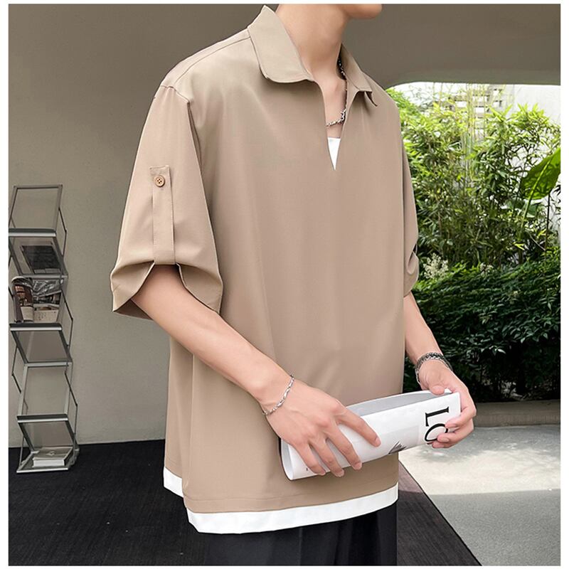 [BIGEMAN Series]★POLO Shirt★ 3color Tops Short Sleeve T-shirt Unisex Men's Large Size V Neck Casual Plain