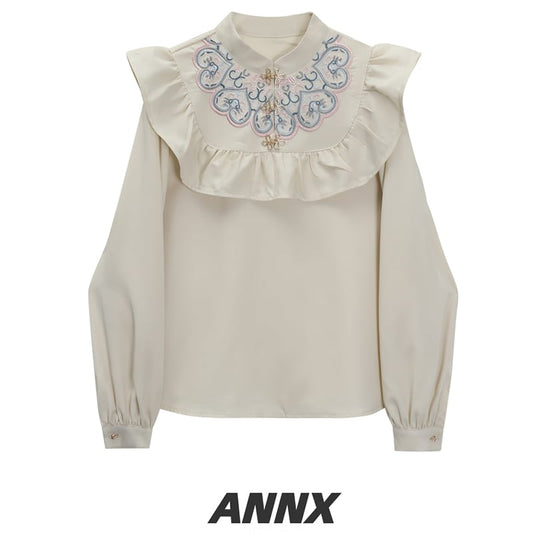 [ANNXstudio series] ★China style tops★ Long sleeve shirt, tops, embroidery, improves temperament, cute