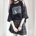 Load image into Gallery viewer, [Nekogan Series] ★T-shirt★ Cotton Tops Women's Fashion Cute 3/4 Sleeve Black Black
