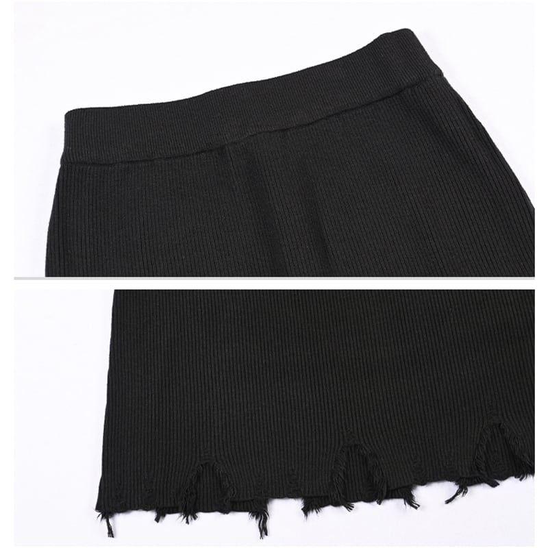 [Old Monster --- Ruined Roman Series] ★Knit skirt★ Bottoms, slimming, elastic waist, black, black, easy to match