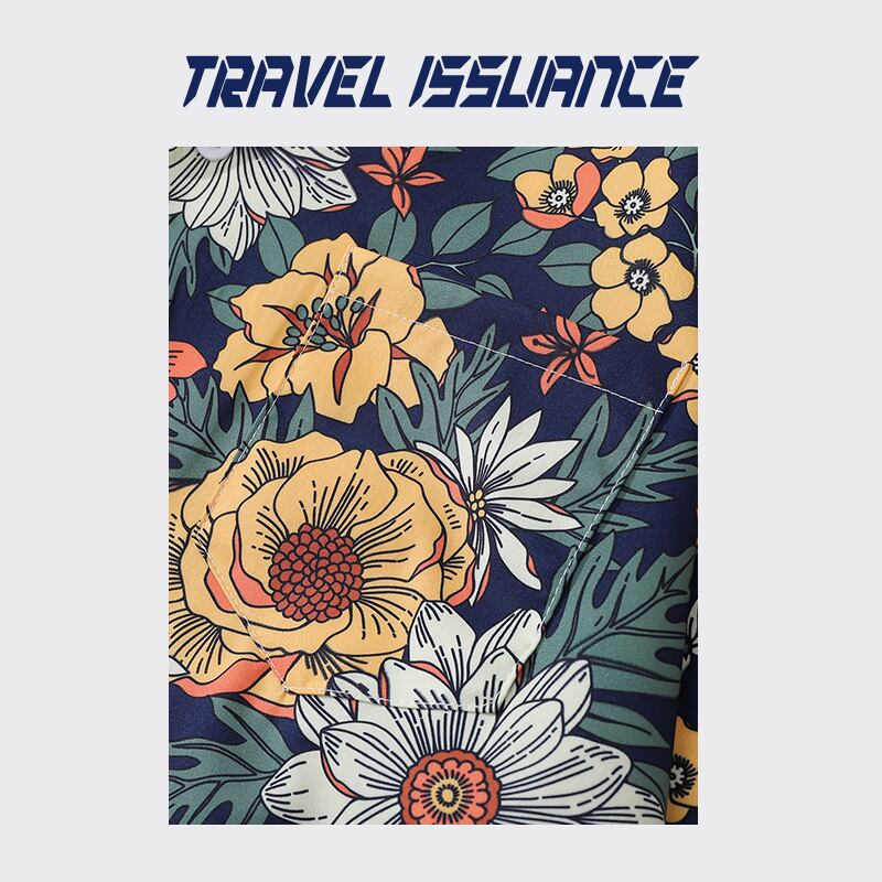 【TRAVEL ISSUANCEシリーズ】★半袖シャツ★ アロハシャツ 沖縄 ハワイ トップス 花柄シャツ 男女兼用 メンズ ゆったり シフォン