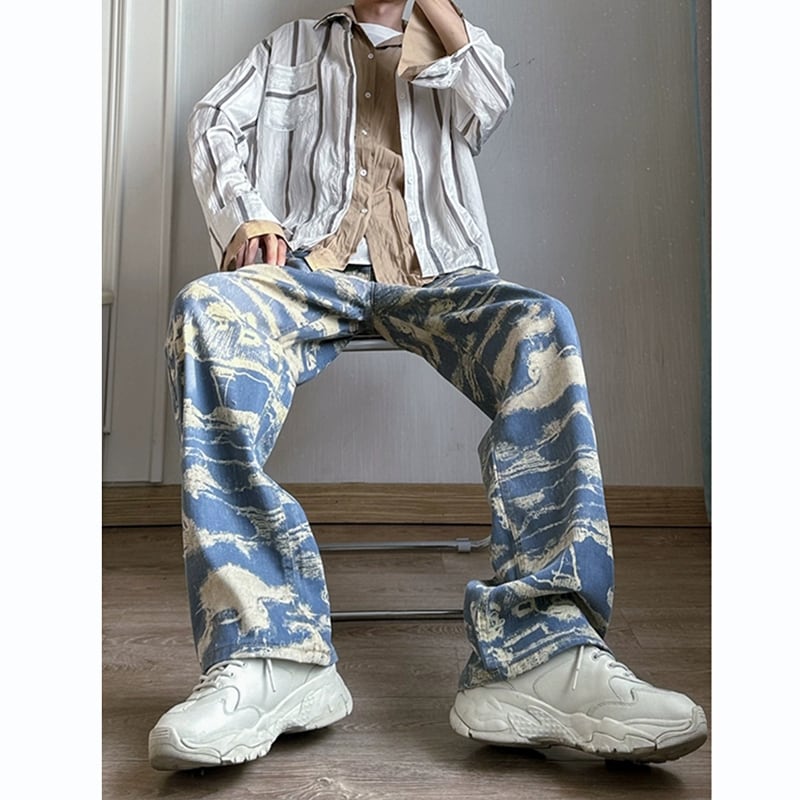 [AIMAKOU Series] ★Denim Pants★ Bottoms Pants Unisex Men's Print Large Size Blue Blue