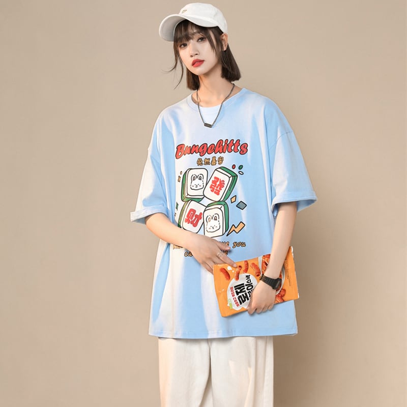 【LIEQUシリーズ】★トップス★ Tシャツ 4color 男女兼用 メンズ 大きいサイズ 赤 青 白 可愛い 夏服