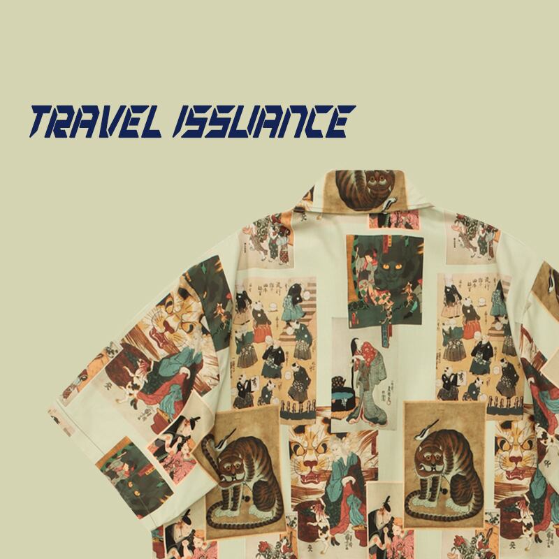 [TRAVEL ISSUANCE Series]★Shirt★ Tops Printed Short Sleeve Shirt Unisex Men's Unique Easy to Match