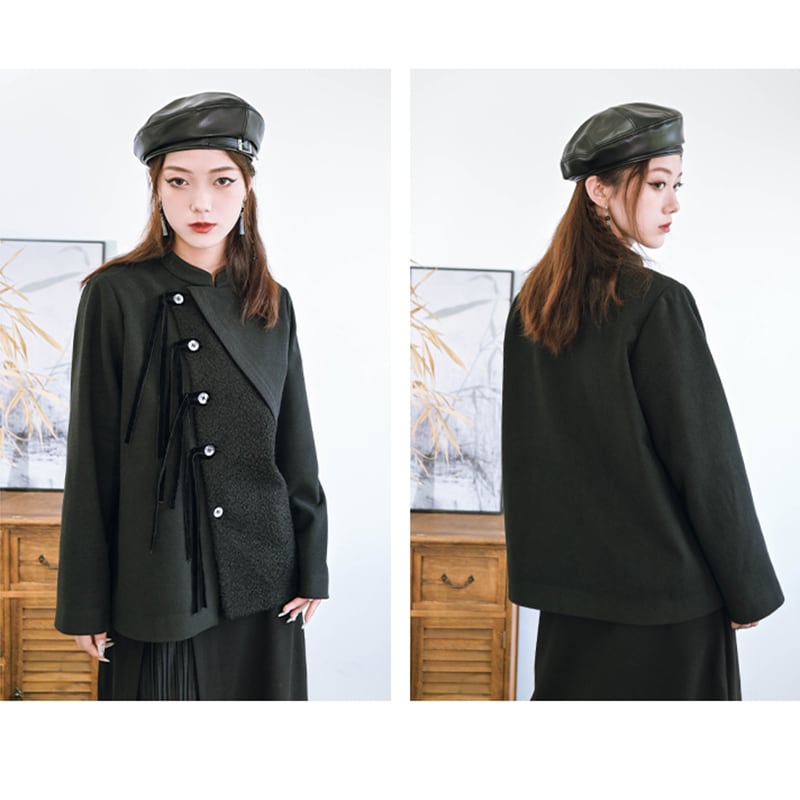 [Kokaisha --- Chichiku Series] ★China style outerwear★ Rasha switching fake layered black black