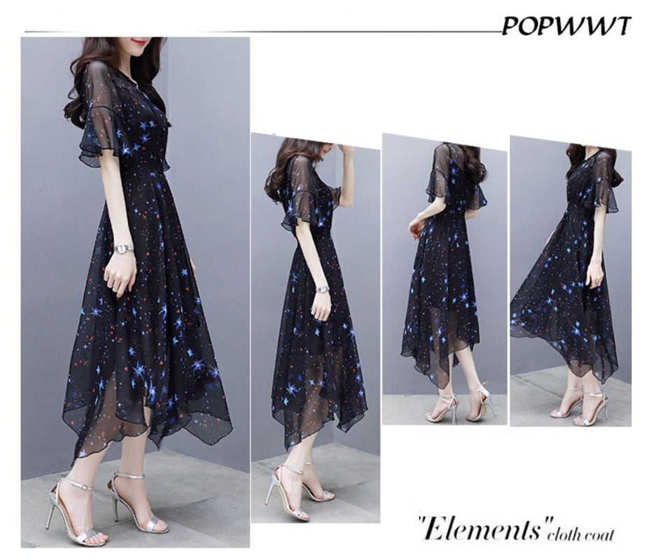 [Lu Xiaojie] ★Starry sky dress★ Dress, ladies fashion, slimming, cute, large size, navy