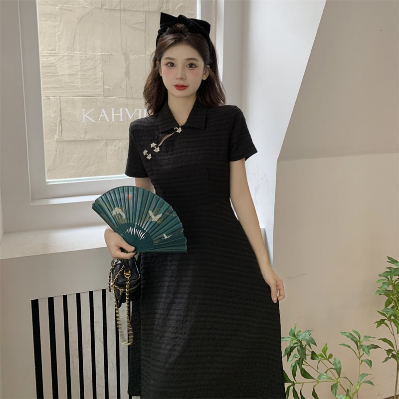 [TAOSHANG series] ★China style dress★ Large size black black date commuting slimming everyday wear