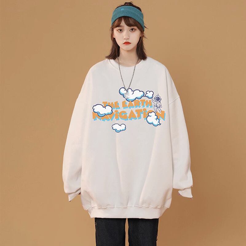 [Suikoishi Series] ★Tops★ 4color long sleeve tops unisex men's large size cloud alphabet black apricot white gray