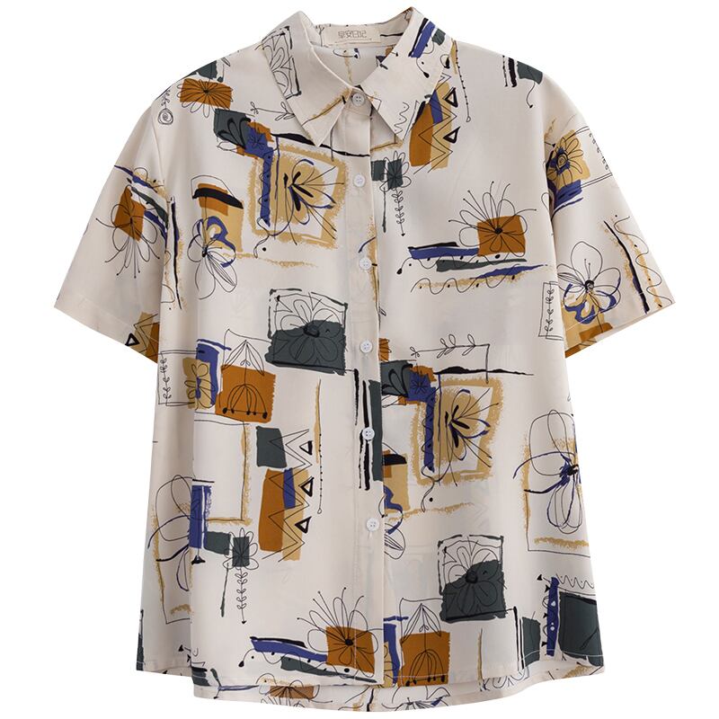 [YOUZI Series]★Retro Shirt★ Tops Printed Short Sleeves Floral Pattern Oil Painting Style Commuting Date Office Lady Office Improves Temperament