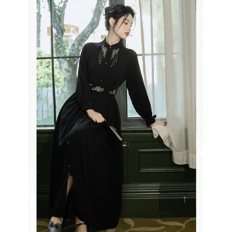 [Treasure Island Series]★Chinese style dress★ Long length Hanfu dress Chinese style Black Black