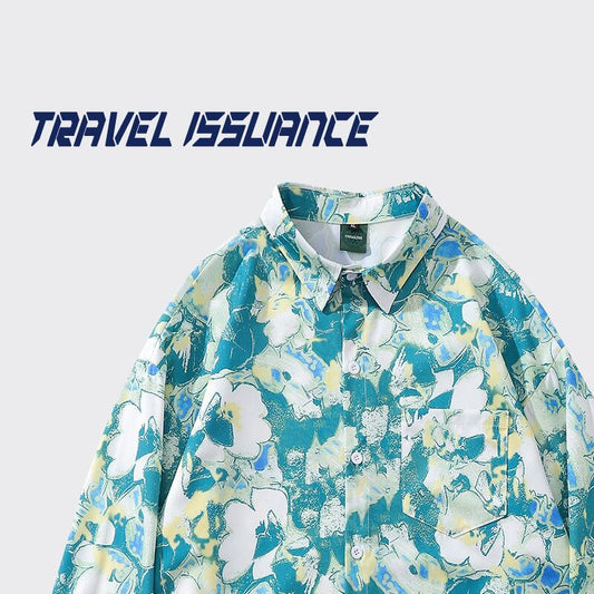 [TRAVEL ISSUANCE Series]★Shirt★ Long sleeve shirt tops unisex men's fashion print long sleeve